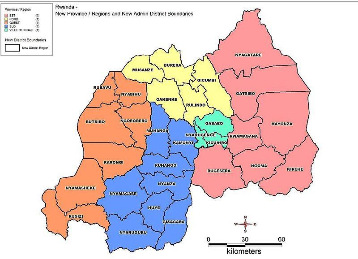 नक्शा रवांडा के क्षेत्रों